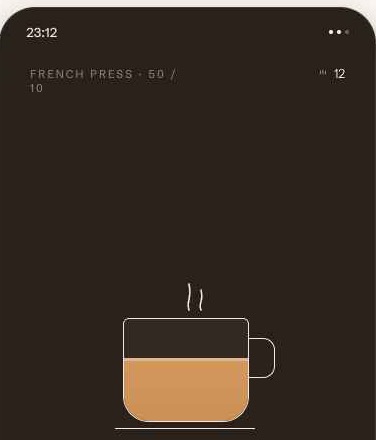 Focus Brew timer in dark mode, the same cup by night.